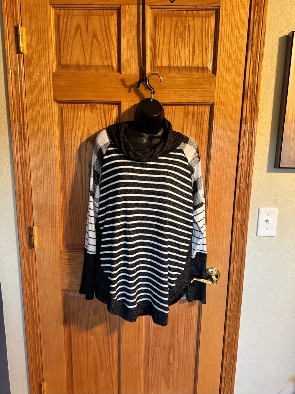Maurices Black and White Striped Cowl Neck Sweater